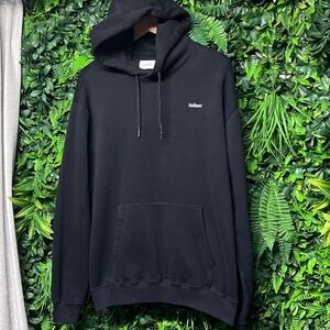 Hollister Pullover Hoodie Mens Large Black Embroidered Logo Fleece Pocket 3763